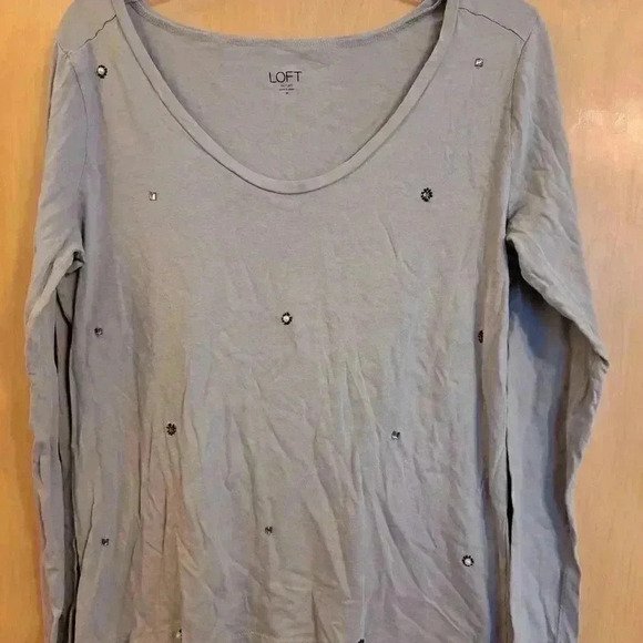 Loft Women's Loft Thin Grey Pullover Top Medium Studded - Picture 2 of 4